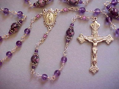 Amethyst and floral glass sterling wire wrapped rosary