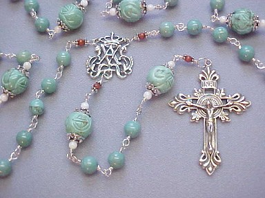 handmade sterling silver turquoise rosary with hand cast crucifix and center