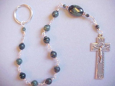 handmade Irish penal chaplet wire wrapped in sterling silver with Kambaba Jasper and sterling silver penal crucifix and ring 