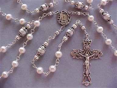 sterling silver wire wrapped rosary with aa grade freshwater cultured pearls