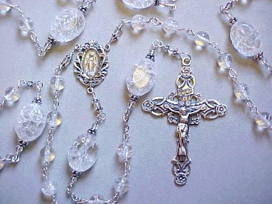 handmade sterling silver wire wrapped ice flake quartz gemstone rosary